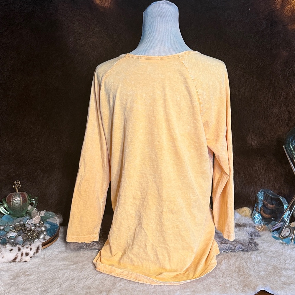 Abstract Print Yellow Long-Sleeve Women's Top L (5515) - Picture 4 of 5